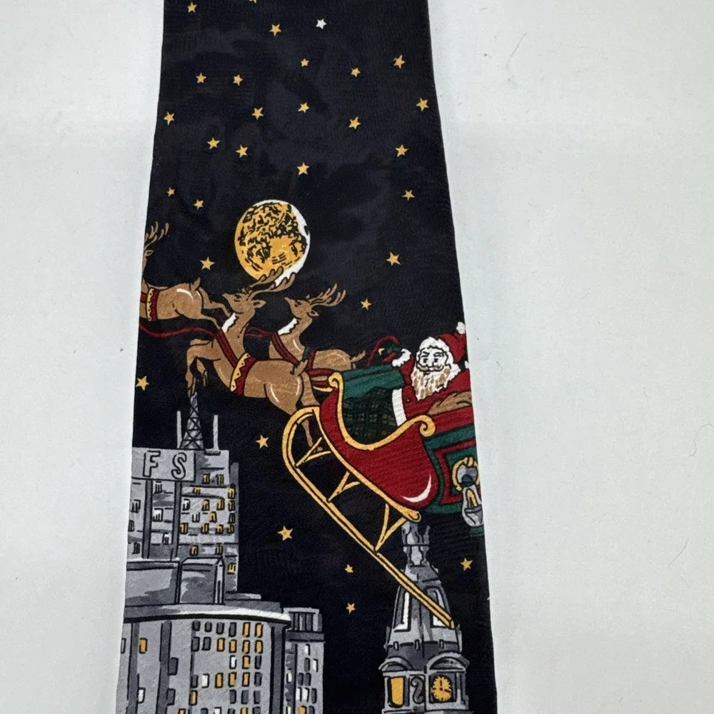 Vintage Mark Pendleton Silk Christmas Necktie Santa Claus In Sleigh